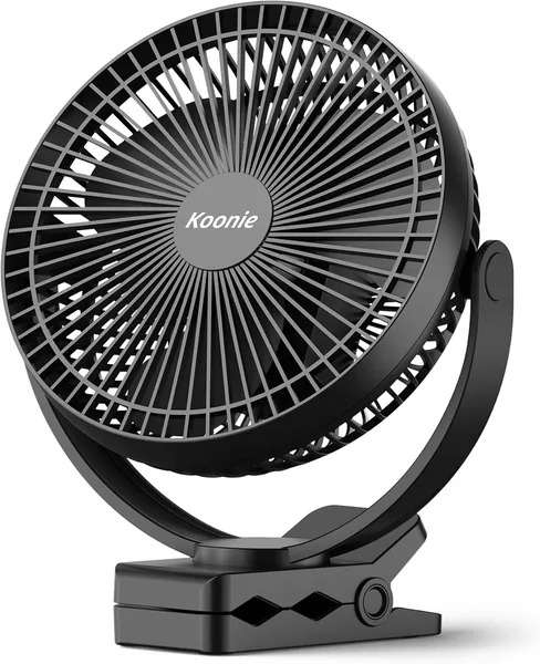 Koonie 10000 mAh Clip Fan, 20 cm USB-Lüfter mit Batterie, 4 Geschwindigkeitsstufen & 360° Drehung, leiser Wand- und Tischlüfter