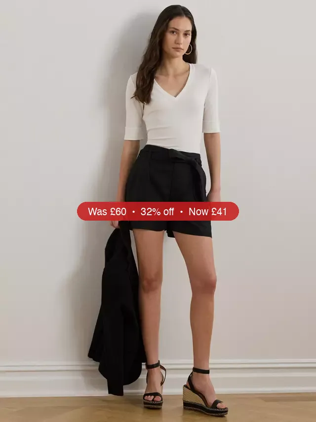 Lauren Ralph Lauren Judy Short Sleeve V-Neck Stretch Cotton Top – 32% Off