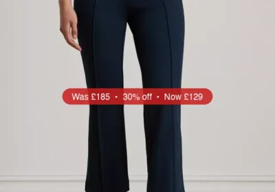 Lauren Ralph Lauren Pintuck Cropped Bootcut Trousers, Navy - 30% Off in United Kingdom