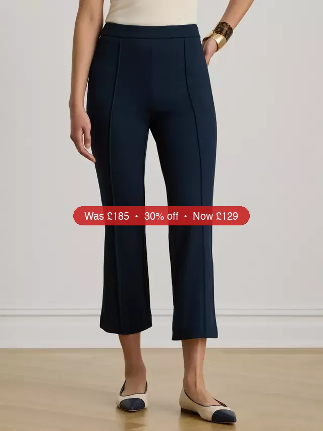 Lauren Ralph Lauren Pintuck Cropped Bootcut Trousers, Navy – 30% Off