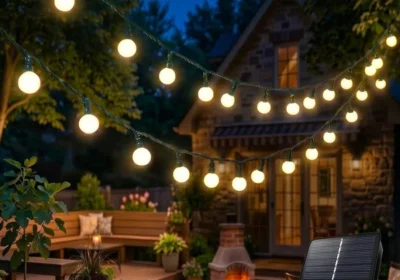 Luces de cadena solar AGOTD al aire libre, 30 pies 60 LED cálido blanco IP65 a prueba de agua con 8 modos, energía solar para jardín, balcón in Spain