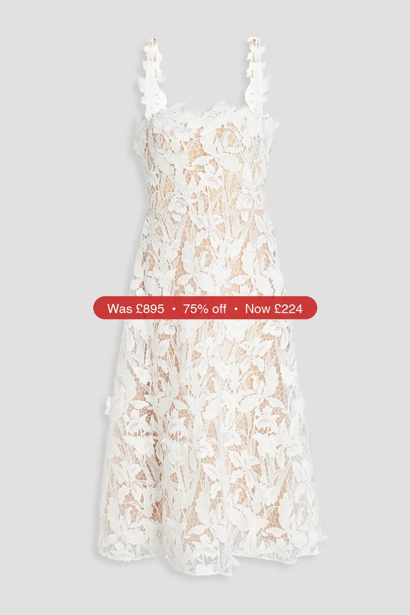 MARCHESA NOTTE Flared guipure lace midi dress – 75% Off