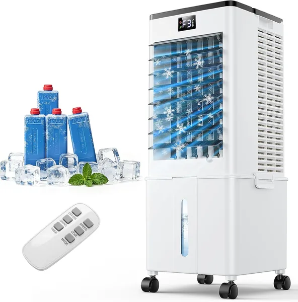 Mobile Klimaanlage ohne Abluftschlauch, 10L Luftkühler 60W, 4-in-1 Verdunstungskühler mit 12H Timer, 4 Modi, 120° Oszillation Best Deal