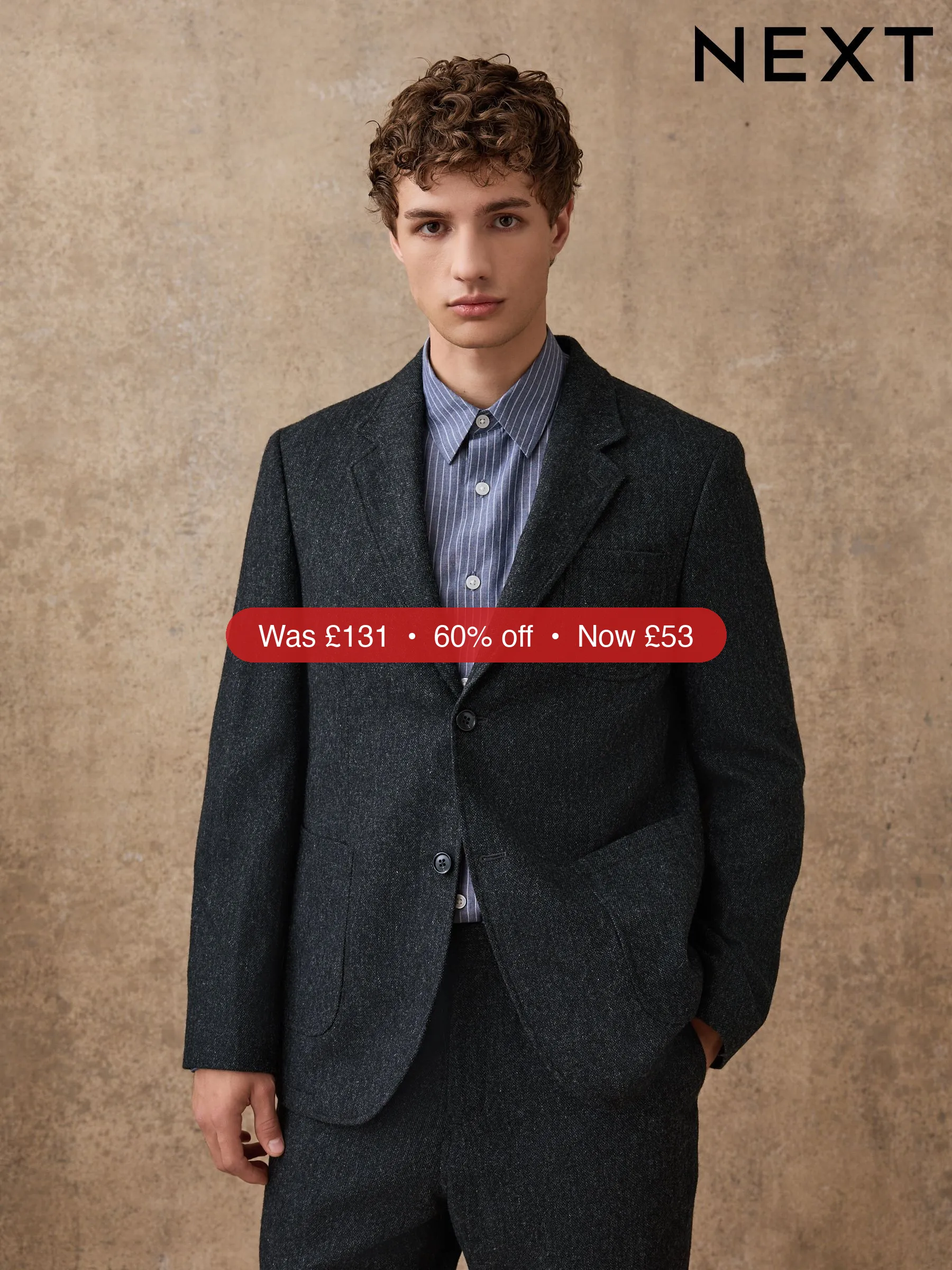 Next Charcoal Grey Relaxed Fit Wool Blend Suit Jacket – 60% Off