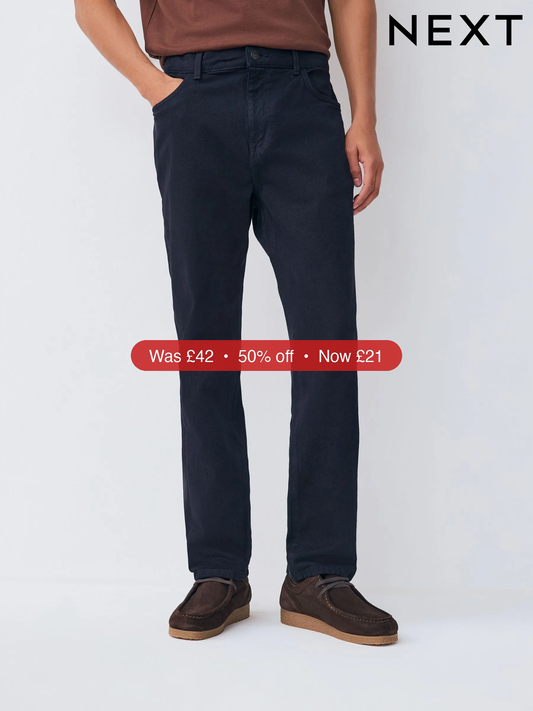 Next Navy Blue Regular Tapered Fit Vintage Wash Denim Jeans – 50% Off