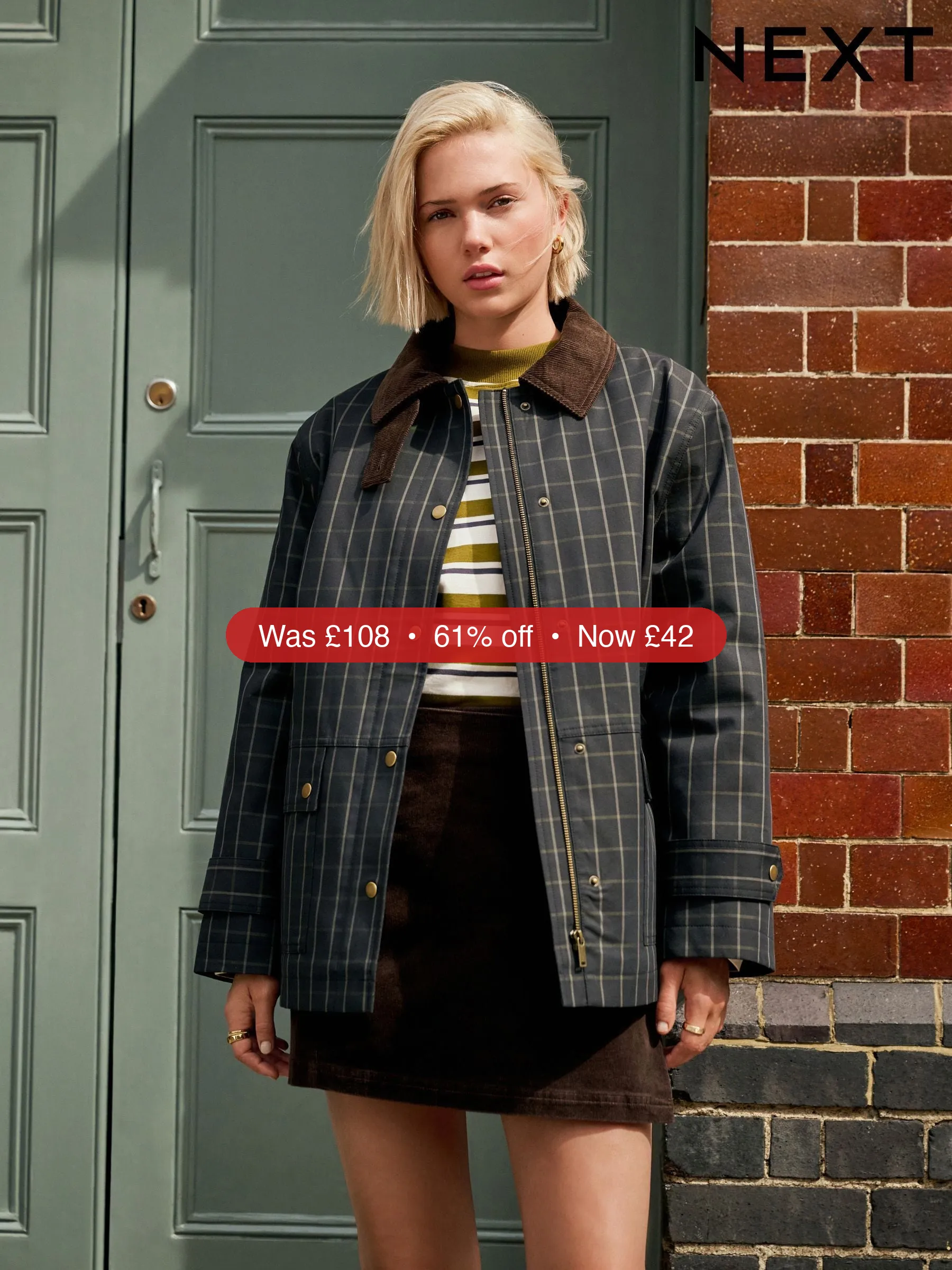 Next Navy Check Cord Collar Heritage Coat – 61% Off