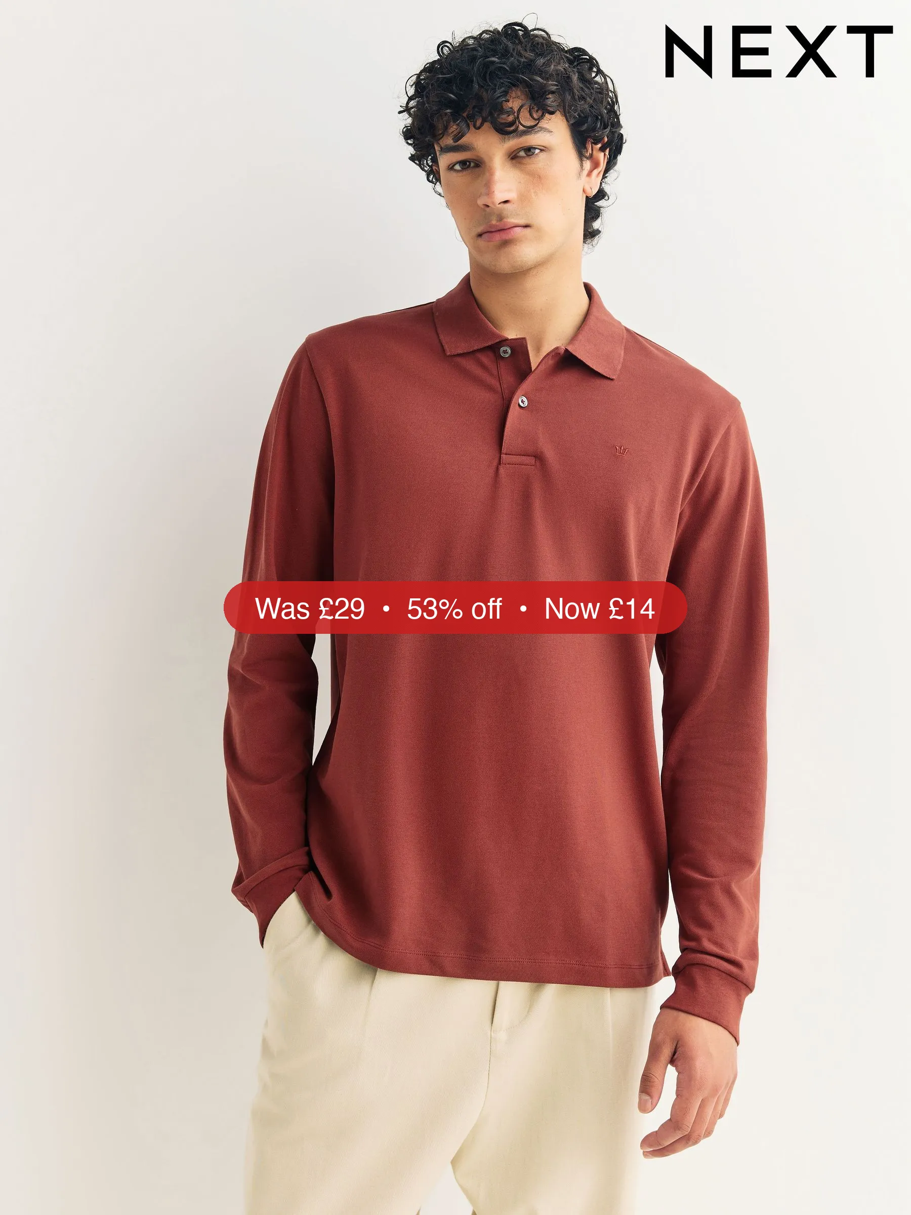 Next Red Regular Fit Long Sleeve Pique Polo Shirt – 53% Off