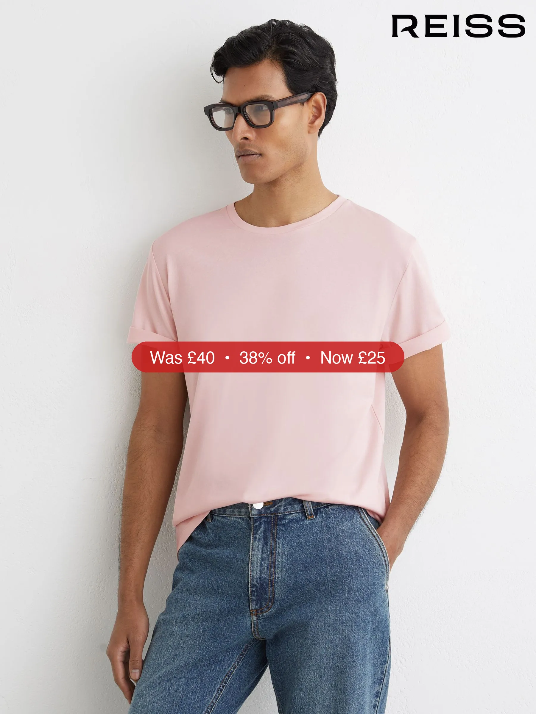 Next Reiss Pink Bless Cotton Crew-Neck Tailored-Fit T-Shirt – 38% Off