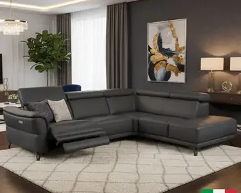 Nicoletti Charleston Blue Leather Power Reclining Corner Sofa with Chaise in 2 C in United Kingdom