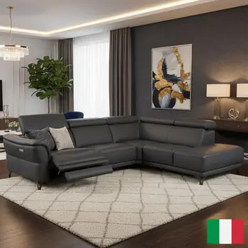 Nicoletti Charleston Blue Leather Power Reclining Corner Sofa with Chaise in 2 C