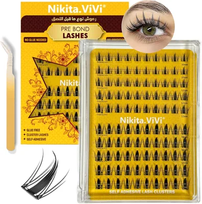 NIKITA.VIVI 100Pcs Eyelash Clusters Kit – Wispy Lashes, Pre-Glued