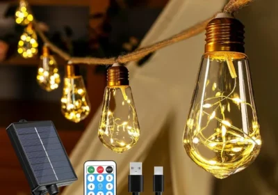 Ollny Solar Feeerlichter Outdoor mit 16 S17-Birnen, 8 m Feeerlichter, wetterfest, 8 Modi, Timer, dimmbar - USB in Germany