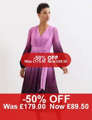 PHASE EIGHT Ombre Plisse Midi Dress – 50% Off