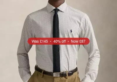 Polo Ralph Lauren Cotton Blend Custom Slim Fit Check Shirt, White/Chocolate Brown - 40% Off in United Kingdom