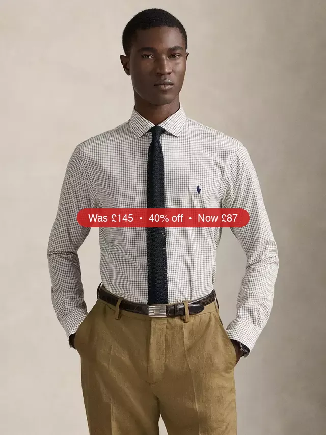 Polo Ralph Lauren Cotton Blend Custom Slim Fit Check Shirt, White/Chocolate Brown – 40% Off