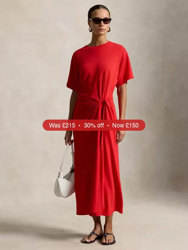 Polo Ralph Lauren Twist Detail T-Shirt Dress, Petal Rose – 30% Off