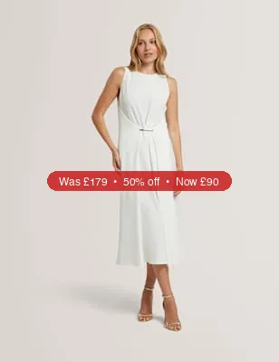 Ted Baker High Neck Bar Detail Midi Dress – 50% Off