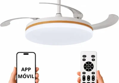 Ventilador de techo NARVI blanco y madera de haya con luz LED 45W regulable, motor DC silencioso de bajo consumo, lámpara de ventilador con telecomando, 3 in Spain