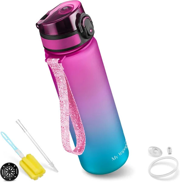 Vesperbox Minny Kinderleichte Leck-Sichere Trinksflasche, 500 ml, mit Strohhalm oder Sieb, Leichtes Tritan Wasserflasche, BP – Best Deal