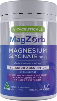 Vitaceuticals MagZorb Magnesium Glycinate 500mg – 100 Caps Best Deal