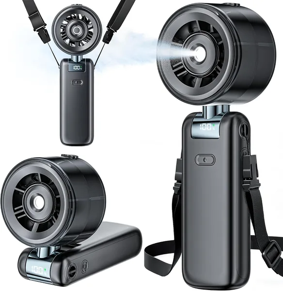 Wrischan Handventilator mit Wasserkühlung, Turbo-Fan Klein mit Kühlnebel, USB-Ladebatterie 4000 mAh, Ha
