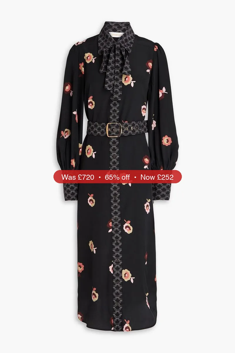 ZIMMERMANN Belted floral-print crepe de chine midi dress – 65% Off