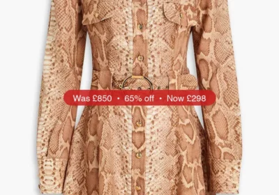 ZIMMERMANN Belted snake-print linen mini shirt dress - 65% Off in United Kingdom