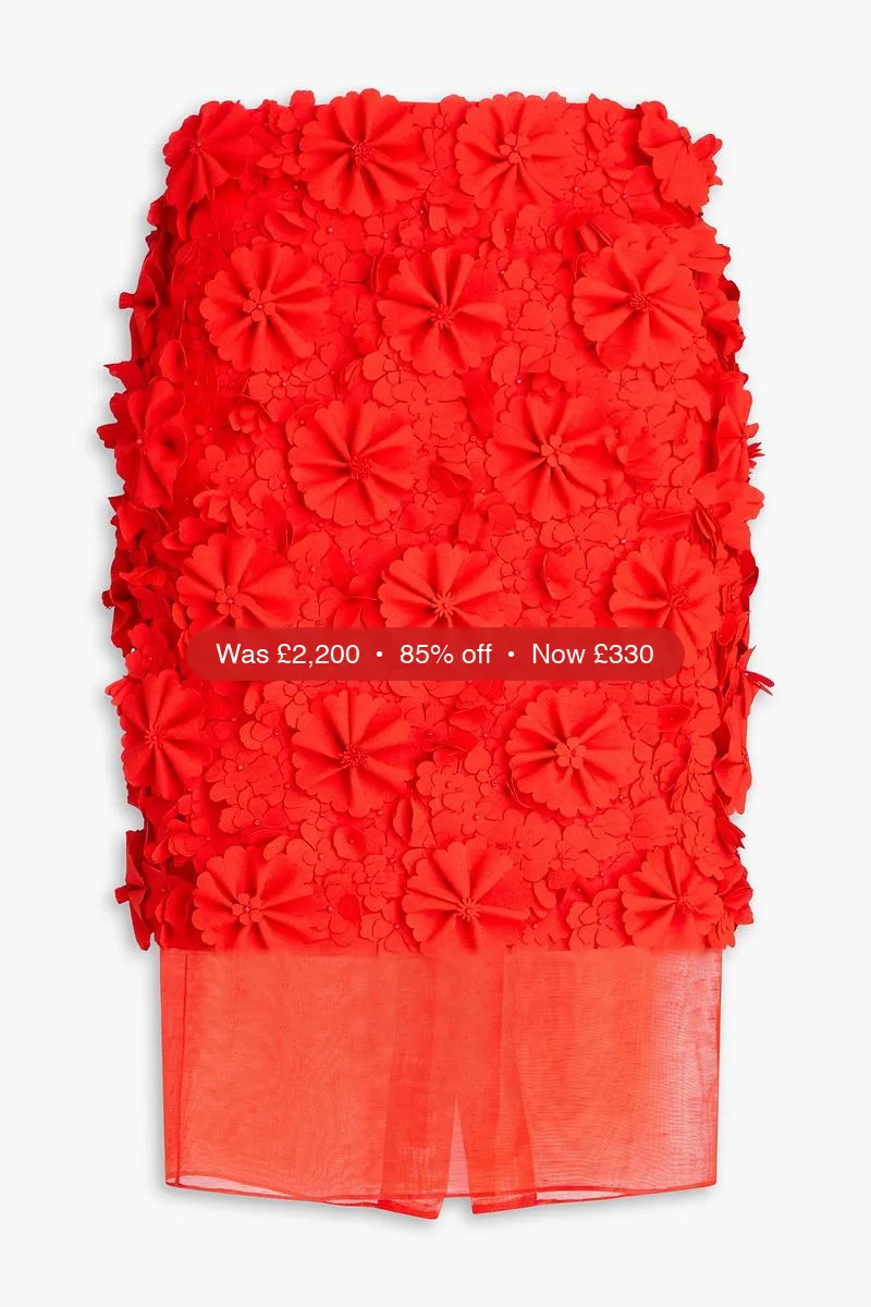 ZIMMERMANN Floral-appliquéd linen pencil skirt – 85% Off