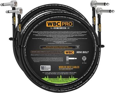 2 cables – 3 metros – WBC-PRO-PEDAL – 22 AWG – Baja capacitancia (18pF/ft) – Grado profesional – A base de grafito – Cable de mejor oferta