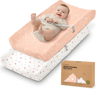 2-Pack Organic Changing Pad Covers – 100% Cotton, Soft Baby Nursery Diaper Change