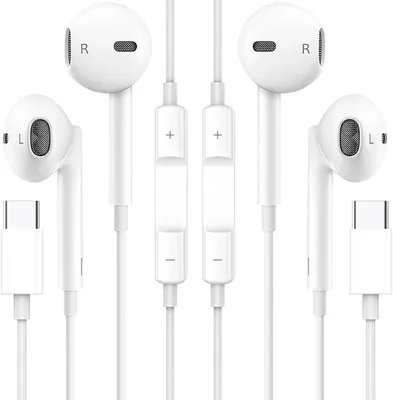 2 Pack USB C Headphones Earbuds iPhone 17/16/Plus Wired (Microphone & Remote)