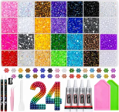 24-Color 3mm Resin Gems Kit – 32,000 Pcs with Glue & Tools