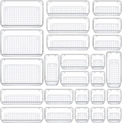25-Piece Clear Plastic Drawer Organizers – Storage Trays 25% Off