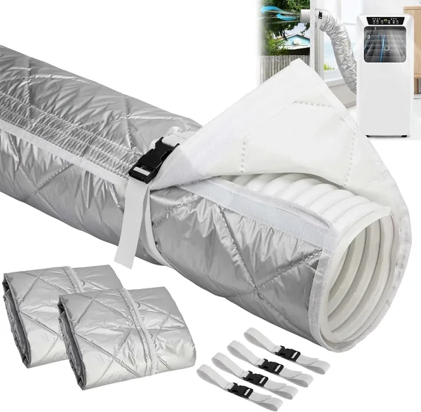 2er Pack: Isolierte und waschbare Klimaanlagenschlauchabdeckung, 150 x 58 cm, für 5,9 Zoll Abluftschlauch, Verstellbar