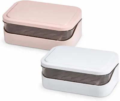 2PCS Soap Dish with Lid, Travel Soap Case for Shower, Off-white & Pink | Waterproof Leakproof Contai