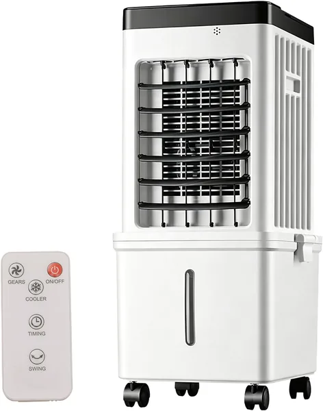 3-in-1 Ventilator und Luftbefeuchter mit Fernbedienung, 15L Kühlwasser – 3 Geschwindigkeiten & 3 Windmuster – 120° Schwenkbar & 7,5h Timer