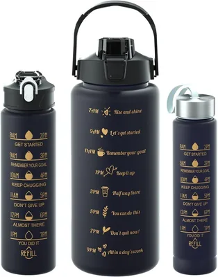 3Pcs Black Motivational Water Bottles – Leak-Proof & Reusable