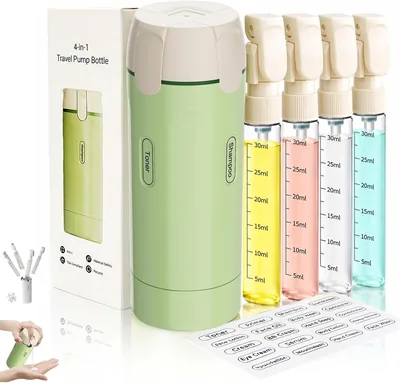 4 in 1 Travel Dispenser Bottle, Portable Leakproof Travel Dispenser Set for Shampoo, Conditioner, Lo