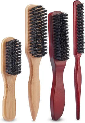 4-Pack Slick Back Brush Set, Boar Bristle Hair Brushes with Natural Wood Handles, Professional Smoot
