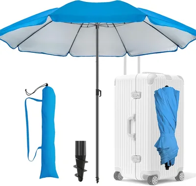 4smile Strandparasol Durchmesser 160 cm – UPF 50+ Praktischer Reiseparasol für Koffer – Funktionales Strandtuch Kleines Falten
