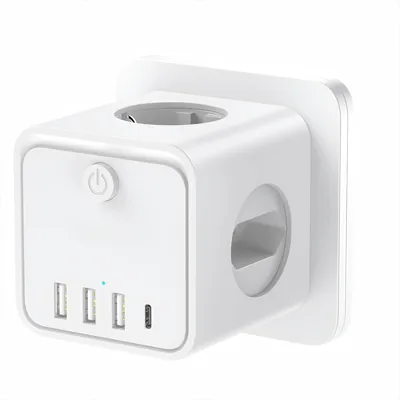 Adaptador de corriente 7 en 1 USB, con 2 enchufes europeos y 1 Schuko, mejor oferta