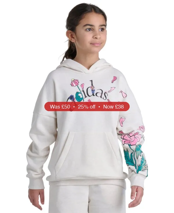 adidas Girls’ 7-16 Long-Sleeve Graphic Fleece Hooded Sweatshirt – 25% Off