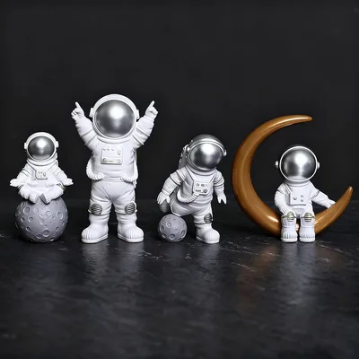 Adornos de Astronauta para Escritorio 4PCS, Figura Decorativa Astronautas Resina, Escultura Discreta