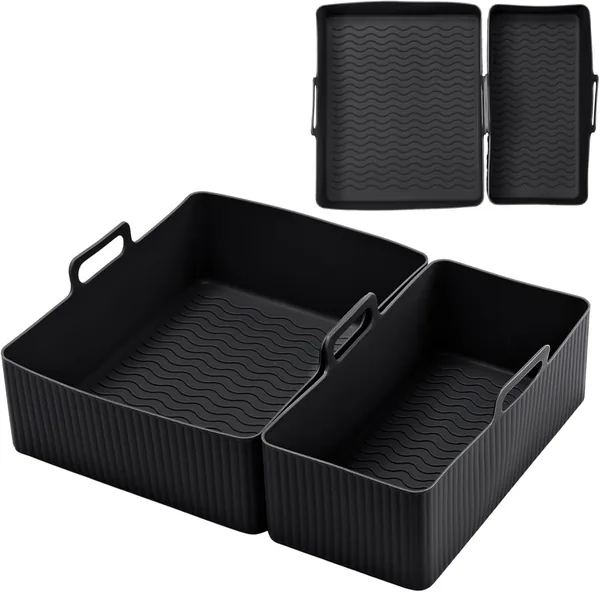 Air Fryer Silikon Liners Pot – 2x Styck, Duals Zone Kompatibel, Oljedräneringsräfflade Design, Flexibel Diskma. Best Deal