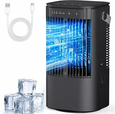 Aire Acondicionado Portátil 4 en 1, Mini Enfriador de Aire con Tanque de Agua de 1000ml y Luz Atmosférica de 7 Colores