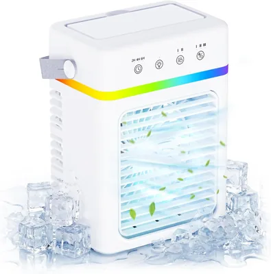 Aire Acondicionado Portátil 900ML Silencioso, 4 en 1 con Función, 2 Modos de Pulverización + 3 Potencias de Aire, Temporizador de 6H y Luz LED