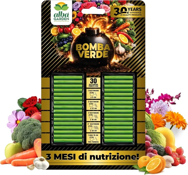 Albagarden – Green Bomb – Sticks Fertilizzanti per Piante in Vaso Universali NPK 10-6-7 con Microelementi – Rilascio Lento