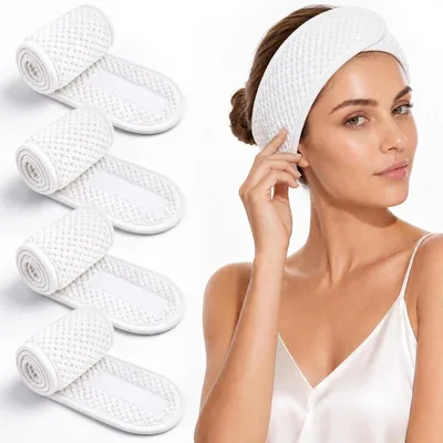 AliLeader Facial Spa Headband Large White 4 Pack – Soft & Adjustable