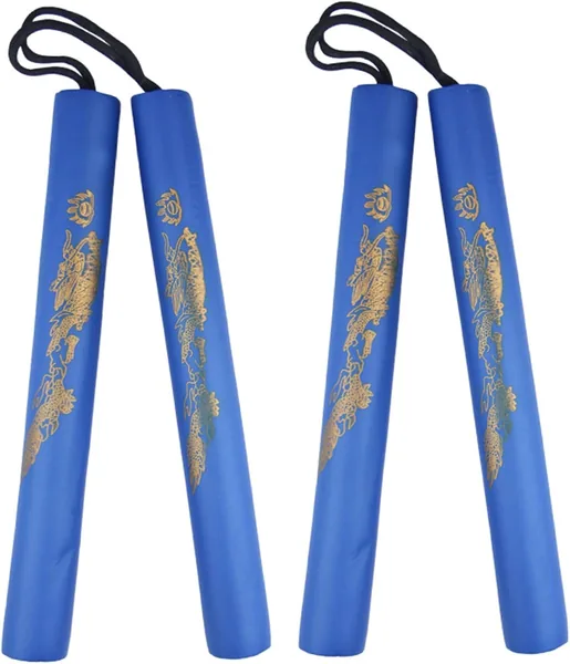Ameble Nunchakus Soft Foam (2st) för barn – Lätt och säkert träningsnunchakus med nyckeln pad – Blå
