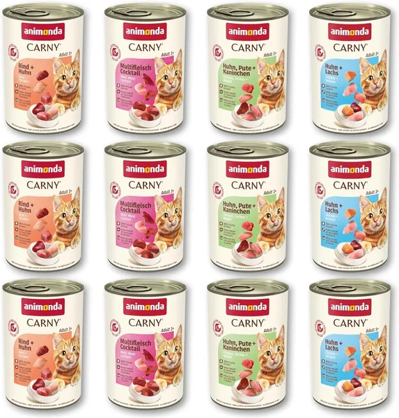 Animonda Carny Adult Gourmet Selection, Mixpack (12 x 400g), Feuchtnahrung für Erwachsene Katzen, 100 % frisches Fleisch
